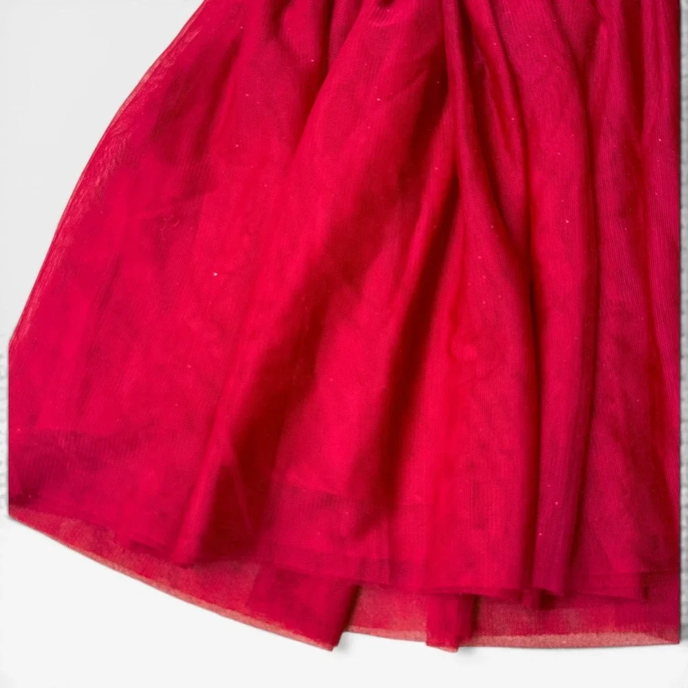 H&M Girls Red Tulle Tutu Skirt Glitter Waistband Holiday Party Size 6X/7